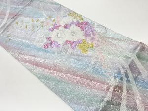 リボンに桜・菊・小花模様織出し袋帯
